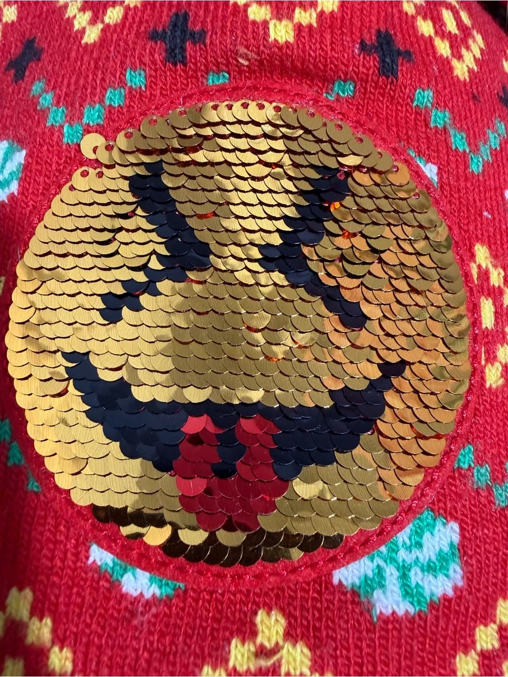 Red Christmas Unisex Pom Pom Hat with Sequin Emoji Patch - Naughty or Nice -- OS